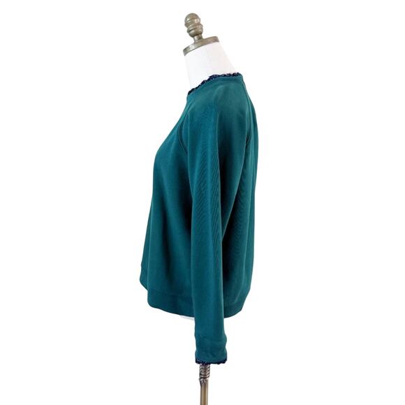 J. Crew Dark Green French Terry Pullover Size Large 100% Cotton Raglan Sleeve - Picture 5 of 11